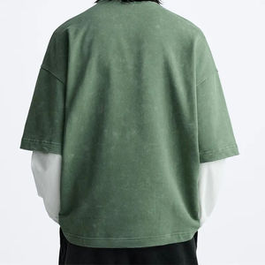 เสื้อยืดโอเวอร์ไซส์สองชั้นสำหรับผู้ชาย ผ้าฝ้าย 100% แขนยาว สกรีนโลโก้ได้ เสื้อผ้าสตรีทแวร์หนานุ่ม รับผลิตแบรนด์ส่วนตัว - Product Image 5