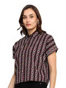 Women Black Geometrical Printed Cotton Summer Regular Fit Casual Street Style Daily Wear Kurta/<b>Kurti</b> - Product Image 5
