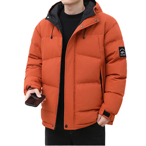 WARPRO INDUSTRY Men's Orange Hooded Puffer <b>Jacket</b> Solid Color Zipper Closure Windproof Autumn Casual Wear Breathable - Product Image 3