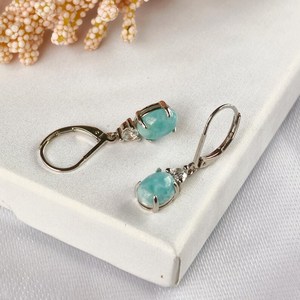 Sterling <b>Silver</b> Oval Larimar Earrings Natural Gemstone Earrings Women Jewelry Larimar Gift For Her Elegant Jewelry - Product Image 4