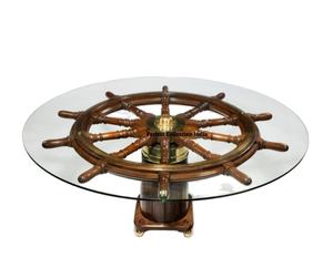 Mesa de Centro/Mesa Auxiliar con Forma de Timón Náutico en Roble Oscuro/Mesa de Comedor con Forma de Timón de Barco Antiguo, Muebles Antiguos - Product Image 3