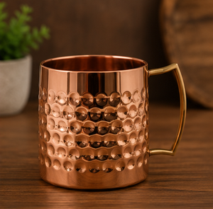 <b>Copper</b> <b>Mug</b> With Hammered Texture Gold Handle Vintage Drinkware Home Use Eco-Friendly Design Insulated Half-Textured <b>Mug</b> - Product Image 3