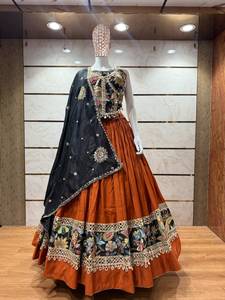 Ensemble Lehenga Choli pour femmes, pur coton, brodé, réversible, tenue de fête, pour mariage et Diwali - Product Image 2