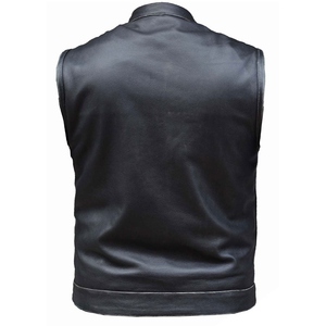 Gilet en cuir de vachette vieilli teinté brun-rougeâtre avec fermeture éclair à boutons-pression dissimulés, deux poches, bordeaux, respirant, vêtement d'extérieur - Product Image 3