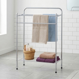 Oferta Shopee: Estante de Baño de Diseño Moderno de Dos Niveles, con Acabado Cromado, Montado en Esquina, para Uso en Hogar y Hotel, Fabricante de Taiwán - Product Image 1