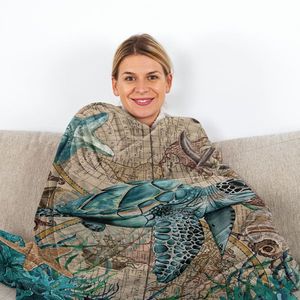 3D Printed Sea Turtles Soft Plush Flannel Throw Blanket Abstract Tortoise Blue Sea Animals Coral Fleece Blanket Gifts for Tur - Product Image 6