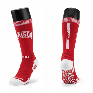 Premium 340 GSM Cotton Nylon Spandex Lacrosse <b>Socks</b> Red <b>White</b> <b>Grip</b> Sole Jacquard Custom Logo Compression - Product Image 1