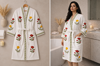 Peignoir en coton gaufré 100 % de luxe à prix de gros, avec magnifique broderie florale, qualité supérieure, pour femmes, spa, hôtel, vêtements de nuit