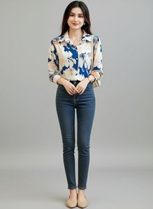 Trendy Queen Women's Printed Straight Mandarin Neck Shirt for Women's <b>Tops</b> for Woman Shirts Shirt for Women Stylish Western - Product Image 3
