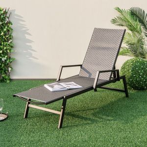 Sdraio da Esterno in Rattan con Cuscino Impermeabile, Schienale Reclinabile a 5 Posizioni e Braccioli - Product Image 3