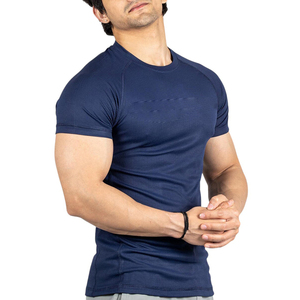 Camiseta Deportiva de Manga Corta para Hombre, Color Azul Marino, Cuello Redondo, Secado Rápido, Corte Ajustado, Tejido de Poliéster, Ropa Deportiva, Precio al por Mayor - Product Image 1