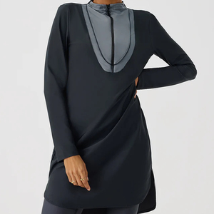 Women's Solid Color Long Sleeve Islamic Swim Suit Muslim Style with Pants Bottom Swimwear with Religious Islamic Burkinis Wear - Product Image 4