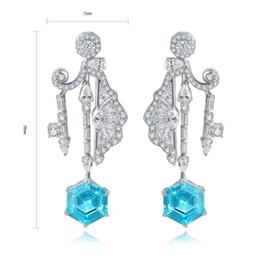 Pendientes de Diamantes Azules con Corte Hexagonal de Platino, con Diamantes Naturales de Color D, Certificados por IGI, Joyería de Lujo para Bodas - Product Image 3