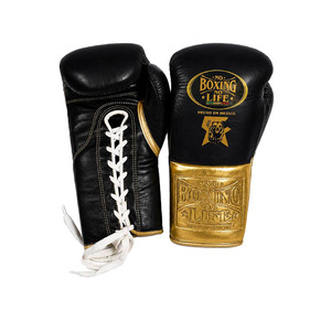 No Boxing No Life Gants de boxe en cuir à lacets Noir Gris Fabriqués au Mexique Équipement de sparring pour adultes Kickboxing professionnel MMA - Product Image 6