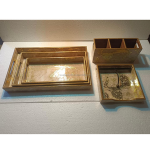 Factory Wholesale Mango Wood <b>Tray</b> With Premium Enameled Floral Print Used for <b>Table</b> Ware Serving Set - Product Image 5