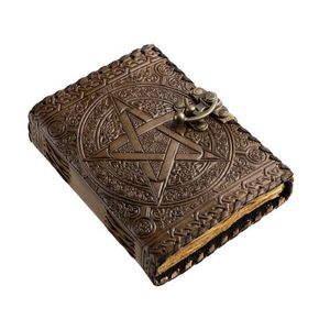 Diario de Tapa Dura de Cuero con Diseño de Pentágono Celta, Cierre Metálico, Estilo Vintage, Cuaderno de Dibujo, Color Marrón, Encuadernación Cosida - Product Image 3