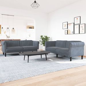 Set Divano in Velluto Grigio Scuro 100% Poliestere per Soggiorno, Struttura in Legno Massello e Compensato - Product Image 1