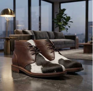 Zapatos Oxford de Cuero Genuino con Estampado de Vaca, Punta Redonda, con Cordones, Transpirables, para Hombre, para Todas las Temporadas, con Suela de Goma - Product Image 3