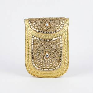 Handcrafted Metal & Pearl Kundan <b>Mirror</b> Work Mosaic Bags with Ornate Detailing for Festive Fashion Gifting and Evening Parties - Product Image 1