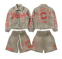 Ensemble de survêtement complet à capuche marron et rouge, veste zippée et pantalon de survêtement respirant, streetwear automne unisexe adulte personnalisé et coordonné