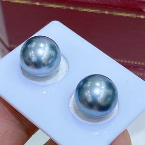 Pendientes de Perlas de Girasol Gris Platino, Chapados en Oro de 18k, 9258-9mm, Temperamento Gris Espejo Brillante con Caja de Regalo a Juego - Product Image 3