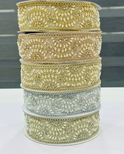 Elegant Floral Embroidered Lace Trim With Pearl <b>Sequins</b> 2 To 2 7/8 Inch For Dress Garment Accessories - Product Image 2
