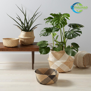 Decorative Handmade SEAGRASS BELLY <b>BASKETS</b> for Plant Pot Cover and Decor, Natural Foldable Woven Storage <b>Basket</b> Supplier - Product Image 5