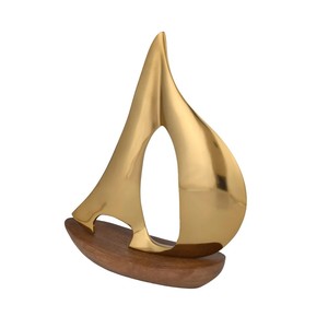 Modèle de bateau décoratif en métal et bois, or et brun, fait main, pour la décoration de la maison, du bureau, de la table ou du salon - Product Image 2