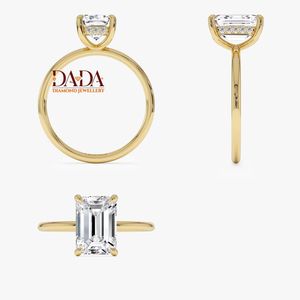 Anillo de Compromiso con Halo Oculto y Diamante Cultivado en Laboratorio con Corte Radiante para Mujer, Anillo Solitario con Diamante Cultivado en Laboratorio, Elegante Anillo de Propuesta - Product Image 3