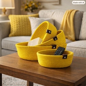<b>Wicker</b> Handcrafted Round <b>Wicker</b> Storage <b>Baskets</b> Handcrafted Stackable Three Layer Minimalist Design for Living Room Organization - Product Image 3