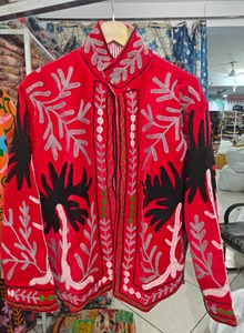 Hand Embroidered Floral Jacket Turquoise Green Yellow Palm <b>Tree</b> Pattern Shawl Collar Full Sleeve Summer Women's <b>Coat</b> - Product Image 2