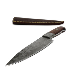 Custom Hand Forged Damascus Chef Knife with Leather Sheath <b>Wooden</b> Handle Professional Kitchen <b>Slicing</b> Knife OEM ODM Wholesale - Product Image 3