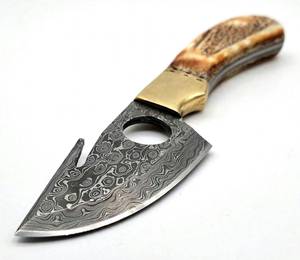 Outil utilitaire compact à lame fixe robuste avec une tranchant de coupe large et une poignée en bois de cerf - Product Image 3