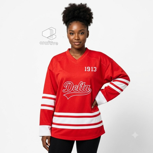 Delta |   Sigma |   Camiseta de Hockey sobre Hielo Theta Sorority, Roja y Blanca, de Malla de Poliéster, Absorbente de Humedad, para Rendimiento Atlético - Product Image 5