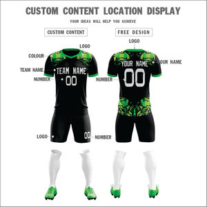 Uniforme de Fútbol Personalizado al por Mayor, Elegante, Estampado, Transpirable, de Manga Corta, Negro y Verde, Conjunto Completo para Primavera/Verano - Product Image 4