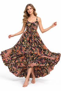 Halter Neck Silk Maxi <b>Dress</b> Multicolor Printed Backless Boho Summer <b>Dress</b> Elegant Beachwear Casual Party <b>Dress</b> Wholesale - Product Image 6