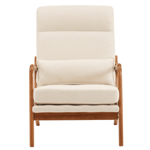 Solid Wood High Back Armrest & <b>Backrest</b> Iron Frame Linen Indoor Leisure Chair Off-White for Living Room - Product Image 4