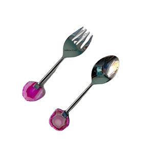 Nuevo juego de servidor de ensalada de acero inoxidable, mango de ágata Natural para el hogar, Hotel, restaurante, vajilla, herramientas para ensalada, cubiertos de acero - Product Image 1