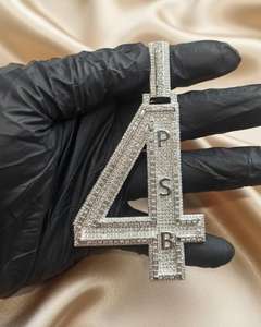Colgante de Lujo con Letra y Número, con Incrustaciones de Moissanita, Plata de Ley 925, Chapado en Oro de 18K, Estilo Hip Hop, Unisex - Product Image 2