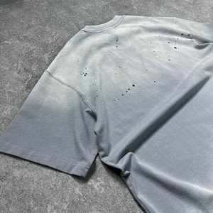 T-shirt Homme Oversize en Coton Couleur Unie Manches Courtes Col Rond Tricoté Lavé Style Décontracté Vintage Effet Délavé à l'Acide - Product Image 3