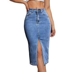 Falda vaquera vintage de cintura alta para mujer, falda larga de mezclilla de alta calidad, estilo moderno con bolsillos, diseño de falda vaquera. - Product Image 1