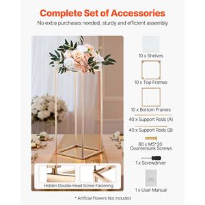 Supporto per Fiori da Matrimonio, 10 Pezzi, 60 cm, Colonne Rettangolari Dorate per Esposizione Floreale, Colonne in Acrilico Laminato da 30 cm - Product Image 5