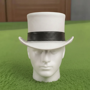 Chapeau haut de forme en cuir blanc fait main sur mesure de haute qualité avec bande noire, style victorien, mariage, steampunk, cosplay - Product Image 3