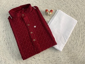 Conjunto de Kurta y Pijama Tradicional para Hombre en Rayón Pesado con Parte Inferior de Algodón – Colección KALP - Product Image 2