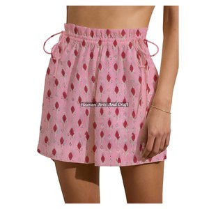 Shorts de week-end à cordon de serrage pour femme, imprimé floral, en coton, pour l'été, style loungewear, pour la plage - Product Image 3