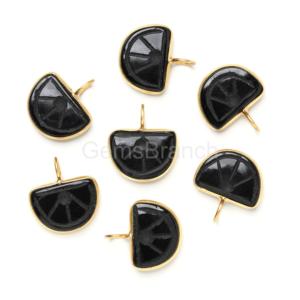 Natural Black Onyx Orange Fruit Carved <b>Charm</b> Pendant Gold Vermeil Gemstone Jewelry Natural Onyx Crystal Pendant Wholesale Bulk - Product Image 6