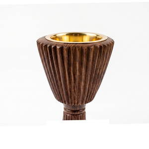 Brûleur d'encens en bois exquis à motif cannelé avec socle orné et insert en métal poli pour la décoration intérieure - Product Image 4