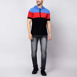 Mens <b>Short</b> <b>Sleeve</b> Hoodie Color Block Pullover <b>Sweatshirt</b> Half Zip Hooded Regular Fit Top - Product Image 1