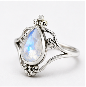 Rainbow <b>Moonstone</b> Silver Ring Rainbow Gemstone Statement Ring Sterling Silver Teardrop Ring <b>Moonstone</b> <b>Jewelry</b> - Product Image 2