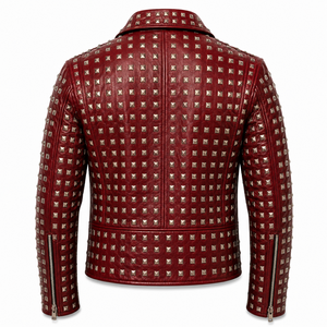 FURAT LEATHERS OEM Nylon/Cotton Leather <b>Jacket</b> Custom <b>Punk</b> Skull Embroidery Red Studs Breathable Fabric Stand Collar Zipper Men - Product Image 2